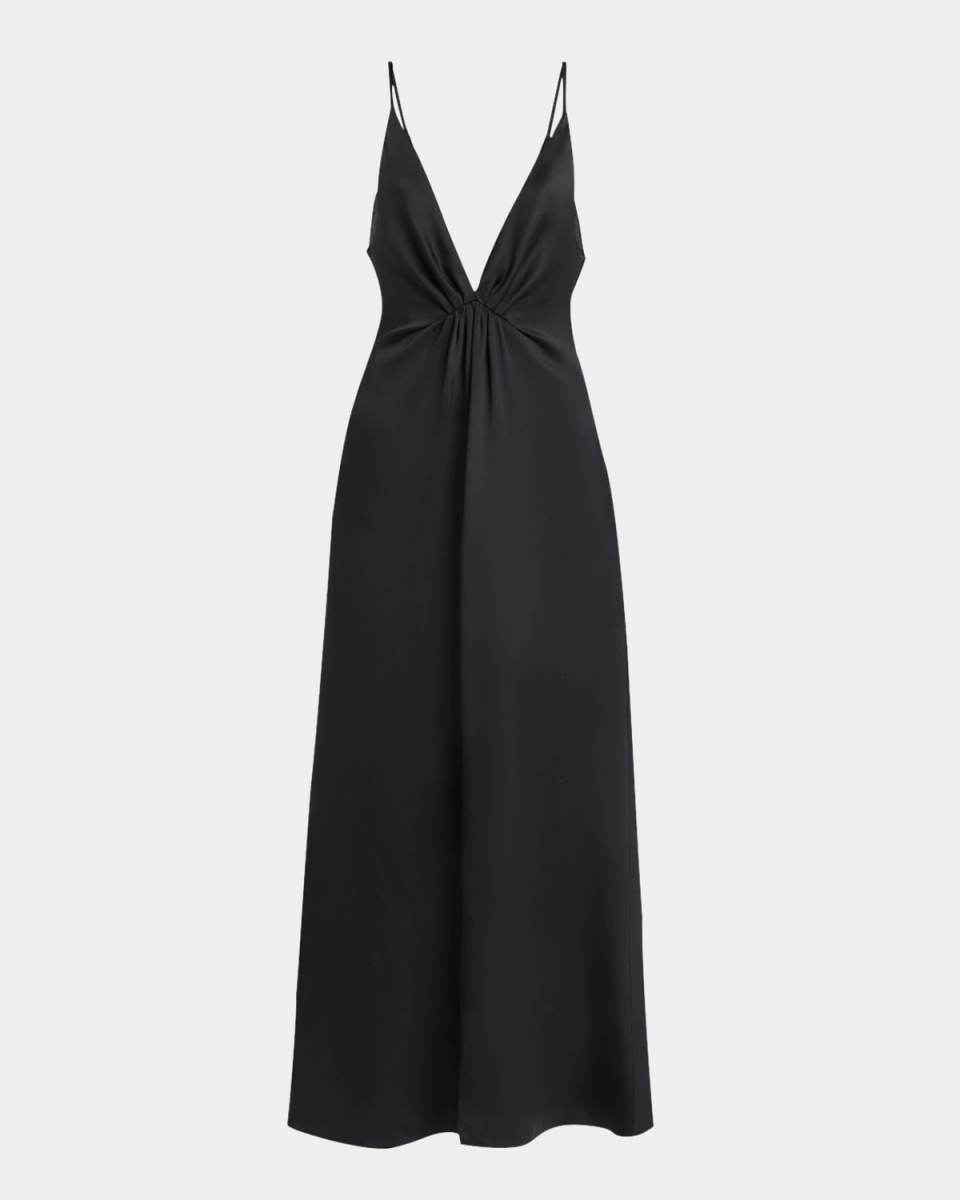 Plunging Glitter Silk Satin Gown